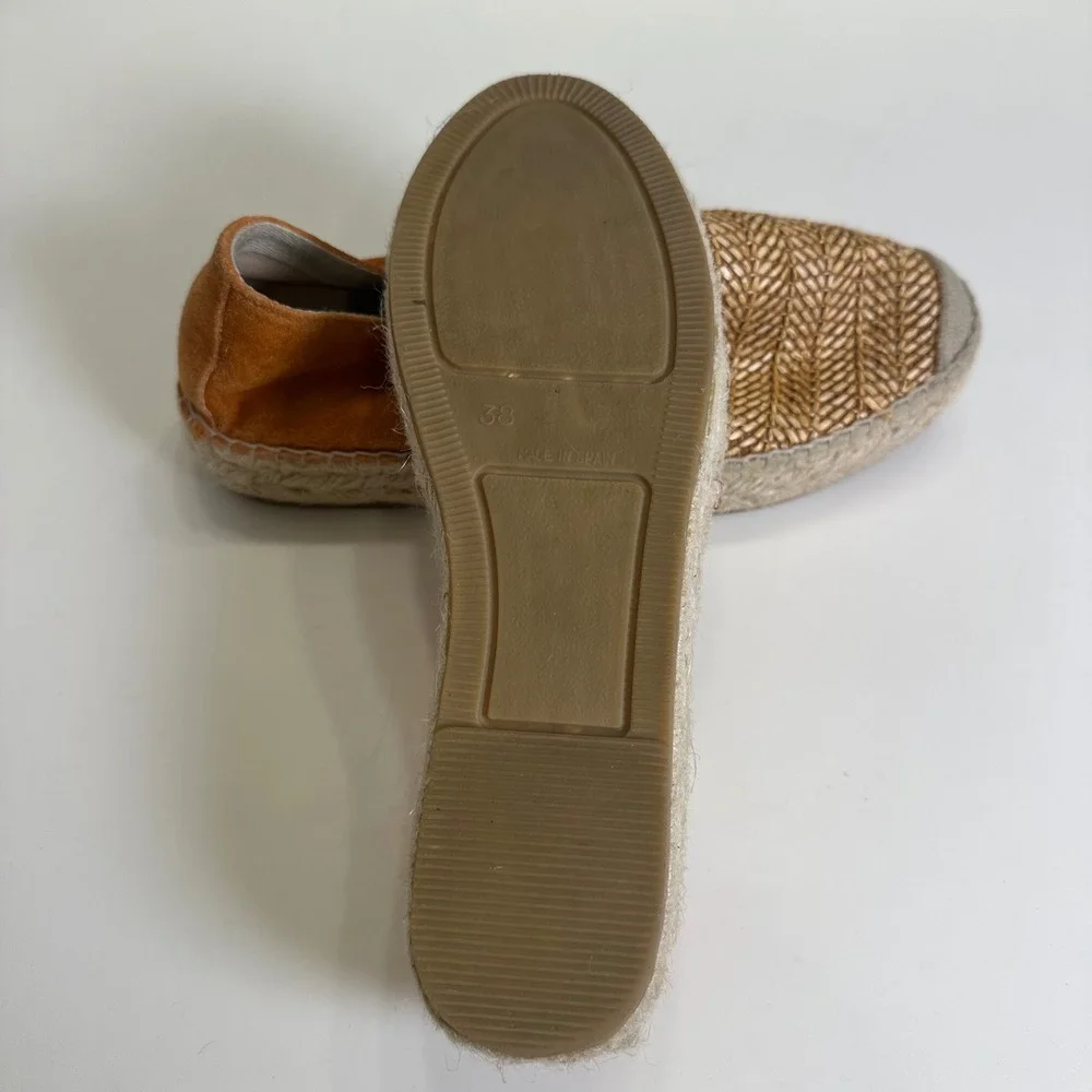 Viguera Spain Womens 38 Burnt Orange Suede Woven Straw Espadrille Flats Slip On